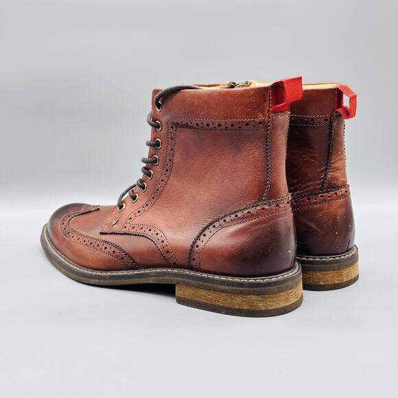 Vionic Boots Mens 10.5 Brown Leather Wesley Combat Brogue Ankle Zip Lace Up main image 6